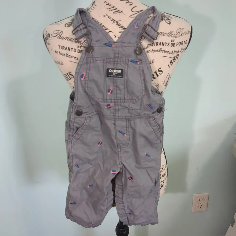 Oshkosh Baby Boys Toddler Gray Overalls Sz 18 Months Pants Bib Snaps Outer Space